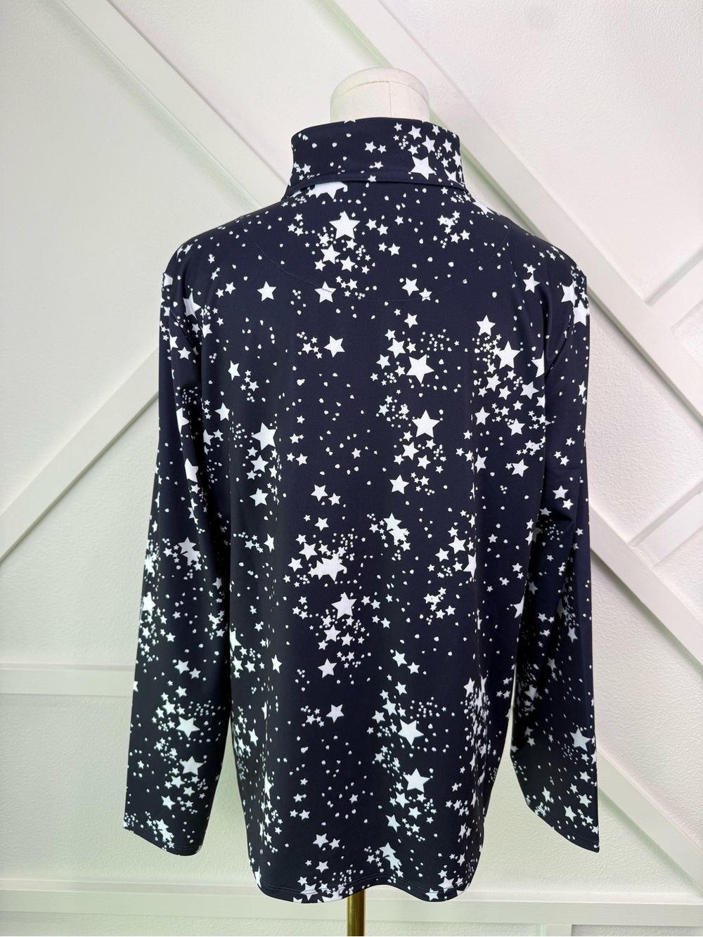Chico’s Navy Star Print Quarter Zip Pullover Top Size 2 Large - Picture 5 of 10